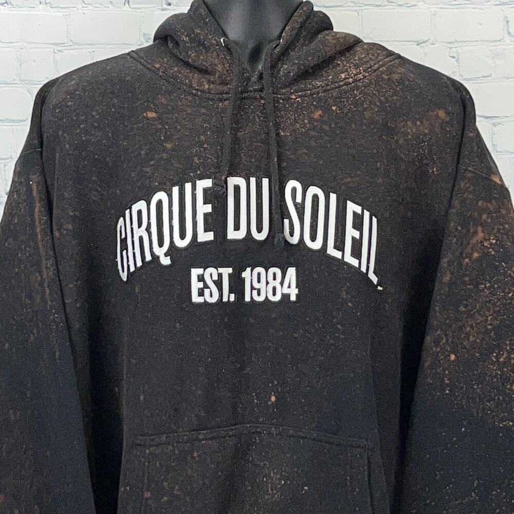 Cirque du Soleil Est 1984 Hoodie Hooded Sweatshirt Bleach Spotted Black 3XL XXXL